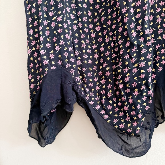 90s Floral Whimsygoth Grunge Handkerchief Hem Moody Floral Midi Slip Dress - Picture 2 of 8